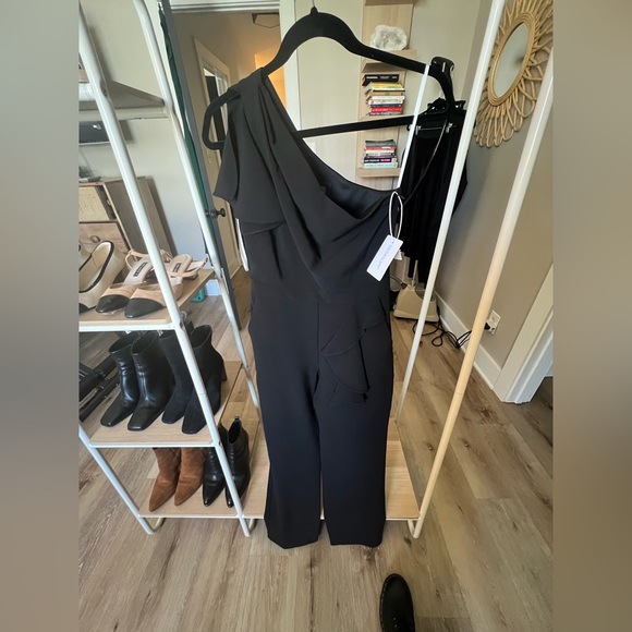 NWTs! Never worn; Marchesa Notte - One - Shoulder Tailored Black Jumpsuit - Picture 4 of 12